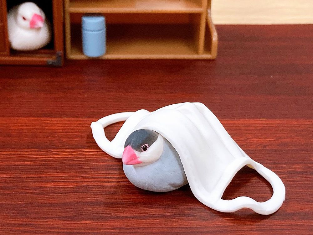 第1弾のくつろぎ中の文鳥に第2弾のマスクも合う☆